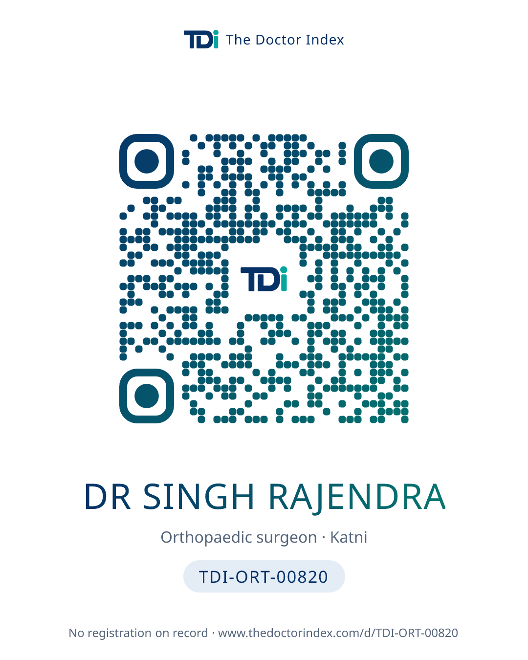 QR card for Dr Singh Rajendra, TDI-ORT-00820
