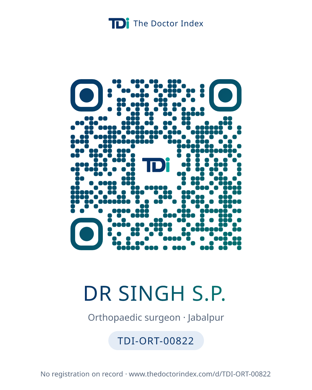 QR card for Dr Singh S.P., TDI-ORT-00822
