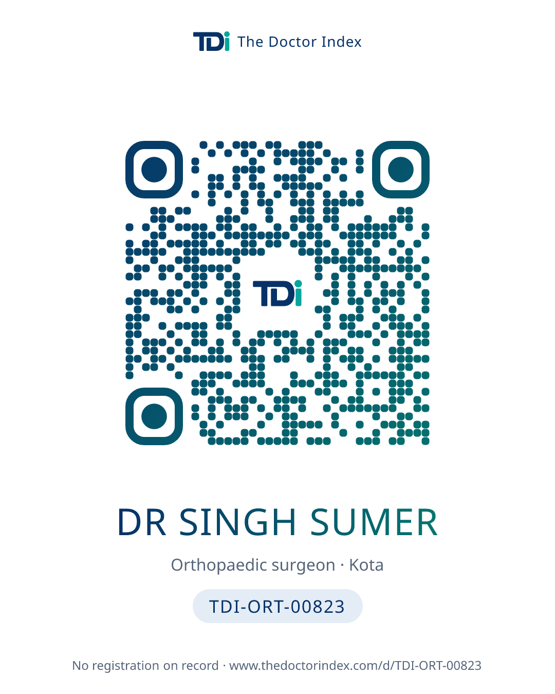 QR card for Dr Singh Sumer, TDI-ORT-00823