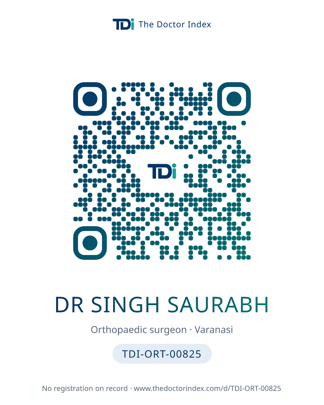 QR card for Dr Singh Saurabh, TDI-ORT-00825
