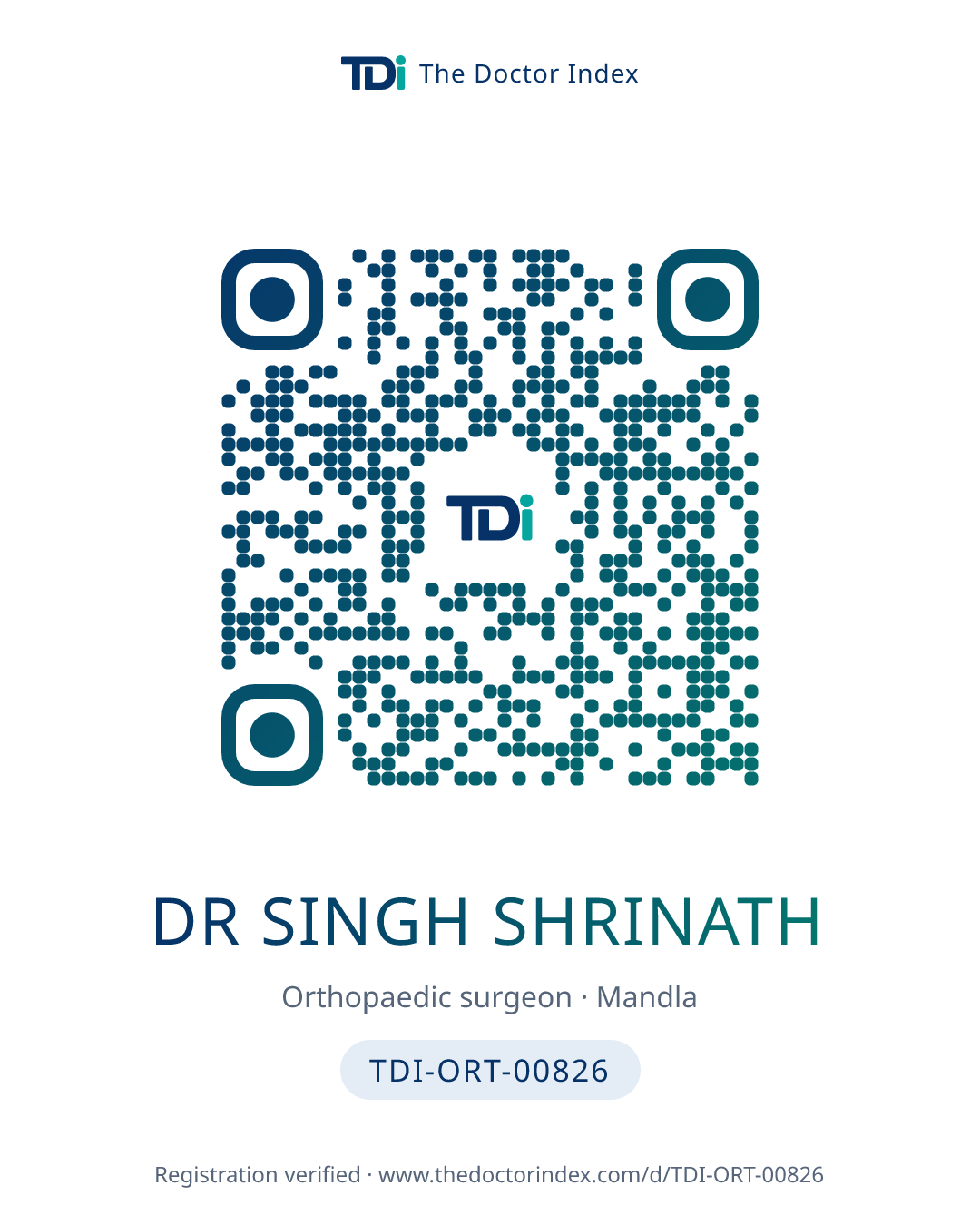 QR card for Dr Singh Shrinath, TDI-ORT-00826