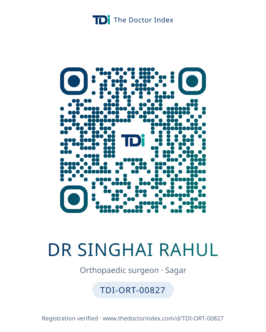 QR card for Dr Singhai Rahul, TDI-ORT-00827