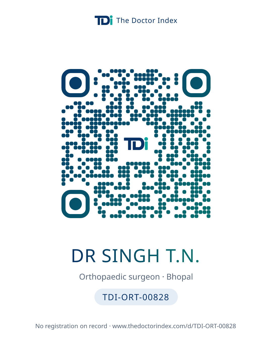 QR card for Dr Singh T.N., TDI-ORT-00828