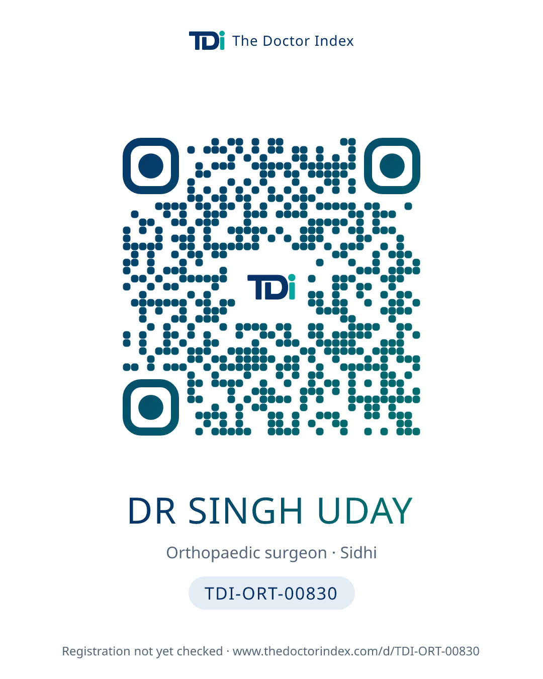 QR card for Dr Singh Uday, TDI-ORT-00830