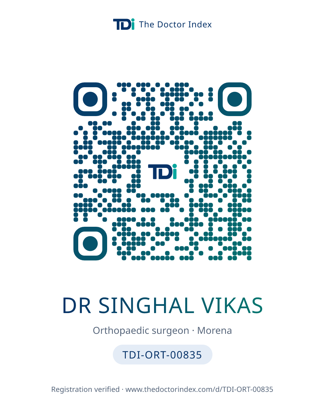 QR card for Dr Singhal Vikas, TDI-ORT-00835