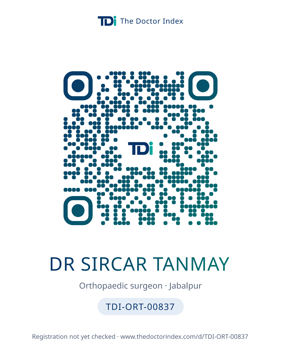 QR card for Dr Sircar Tanmay, TDI-ORT-00837