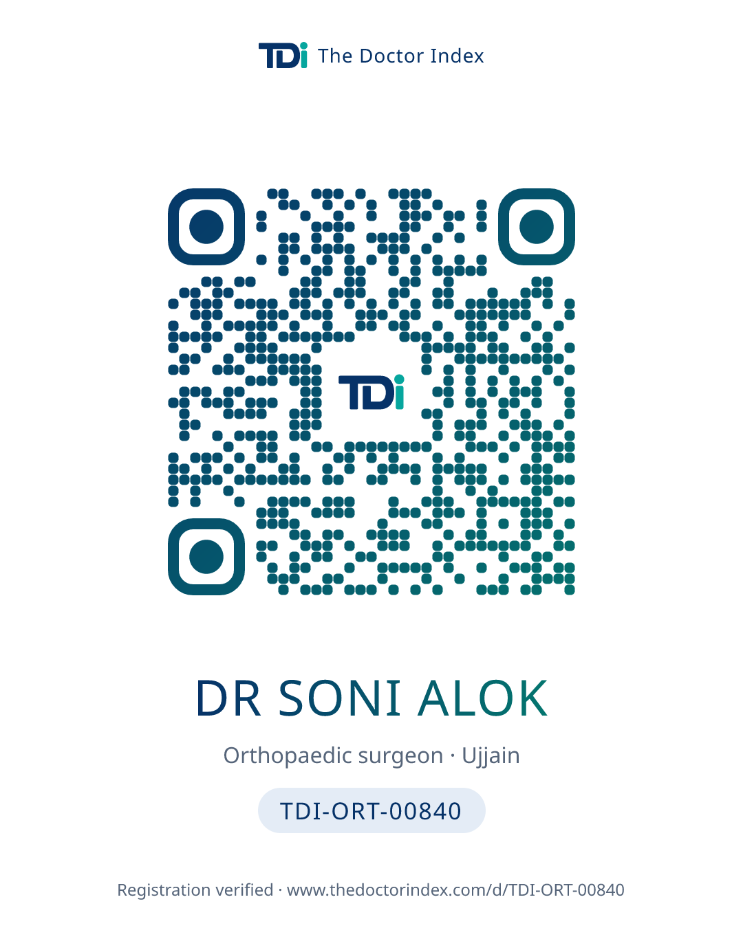 QR card for Dr Soni Alok, TDI-ORT-00840