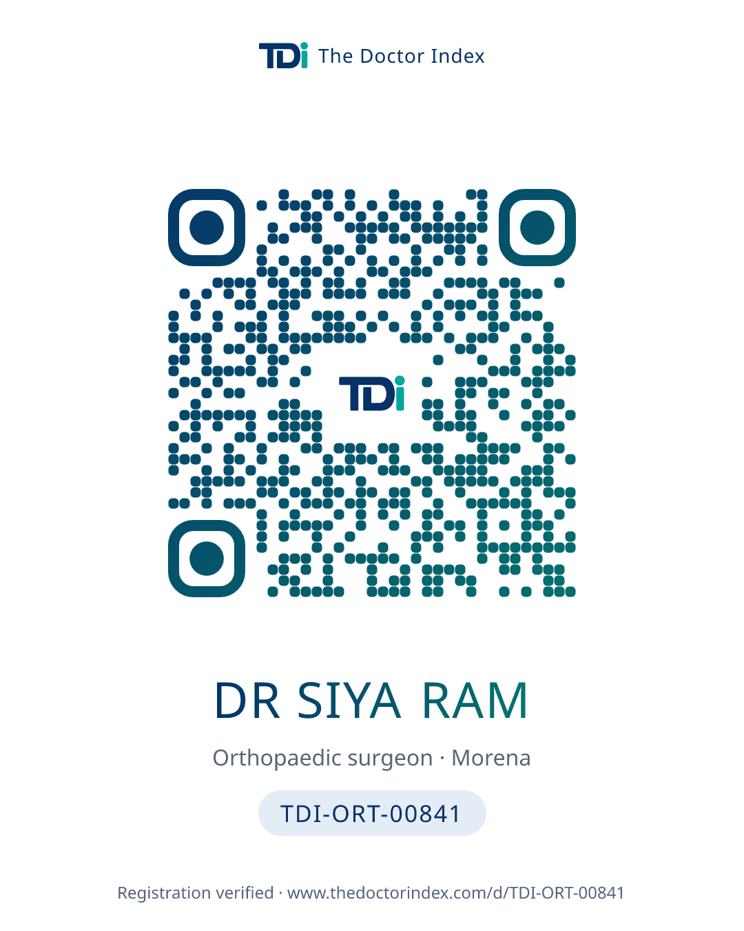 QR card for Dr Siya Ram, TDI-ORT-00841