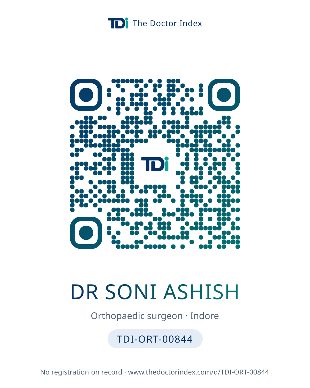 QR card for Dr Soni Ashish, TDI-ORT-00844