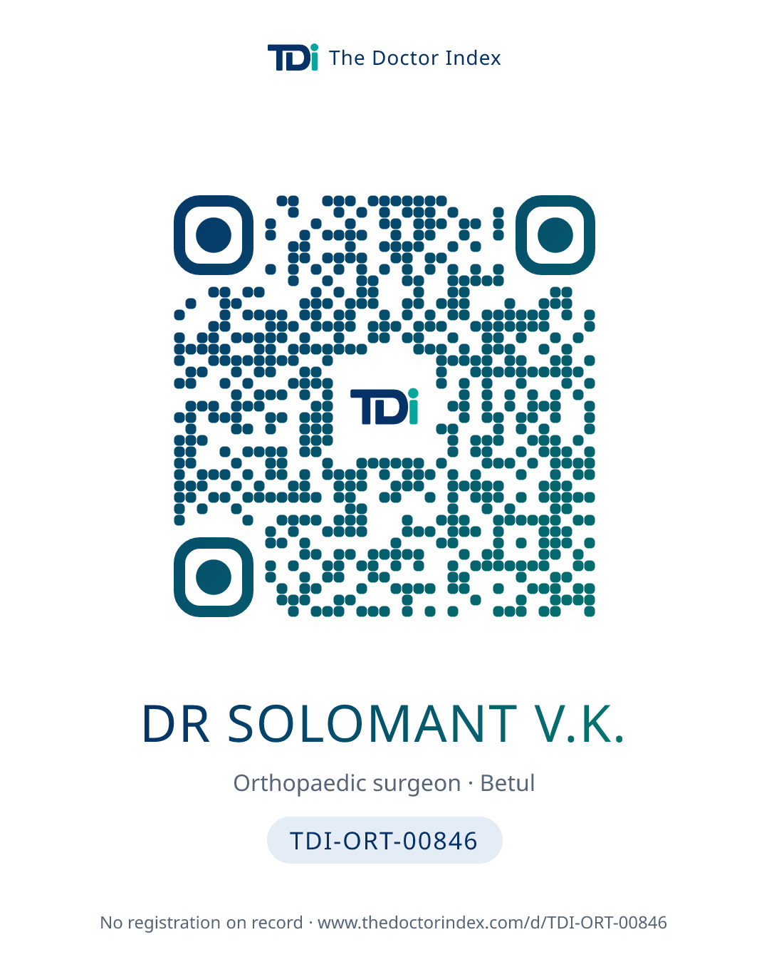 QR card for Dr Solomant V.K., TDI-ORT-00846