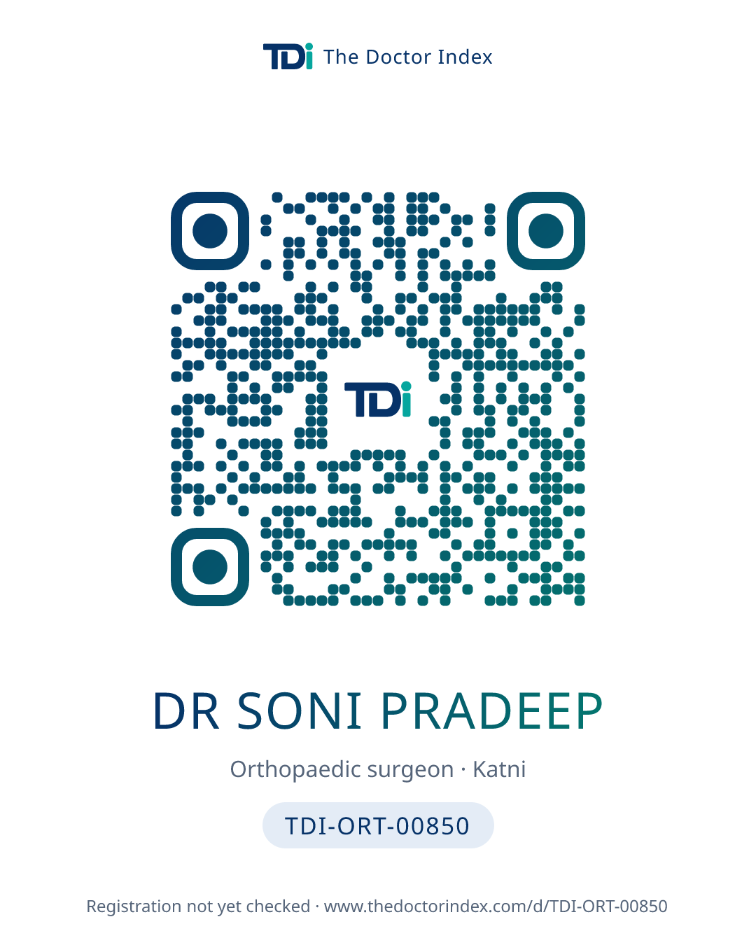 QR card for Dr Soni Pradeep, TDI-ORT-00850