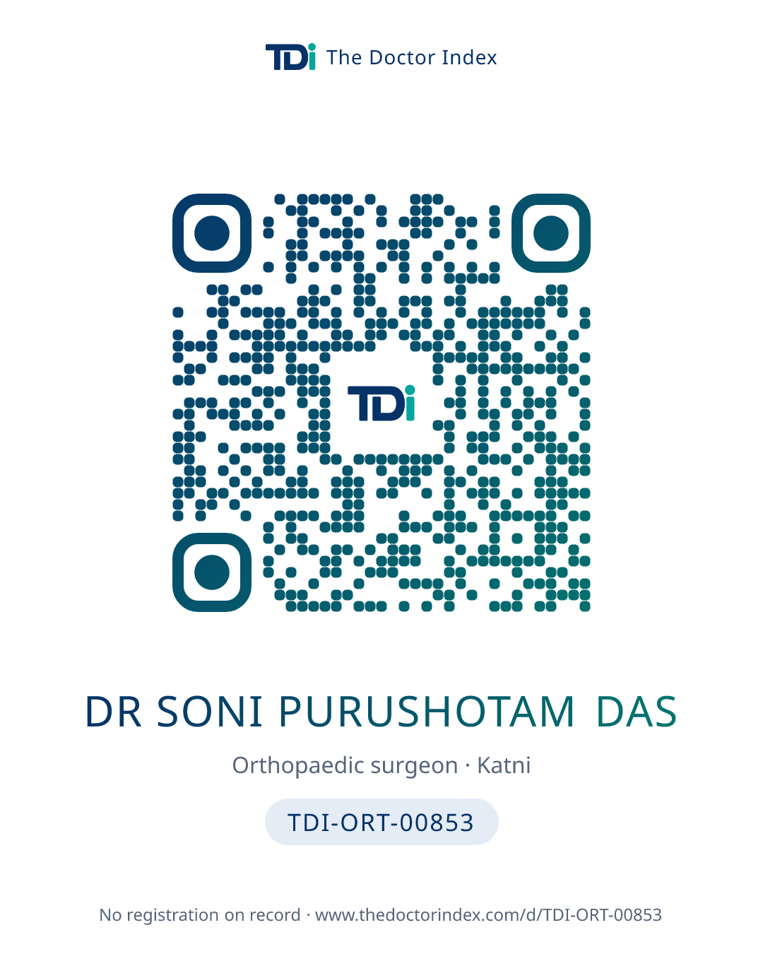 QR card for Dr Soni Purushotam Das, TDI-ORT-00853