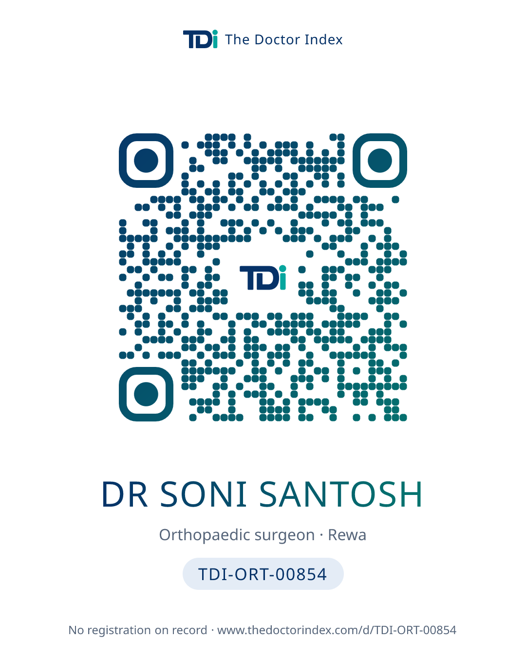 QR card for Dr Soni Santosh, TDI-ORT-00854