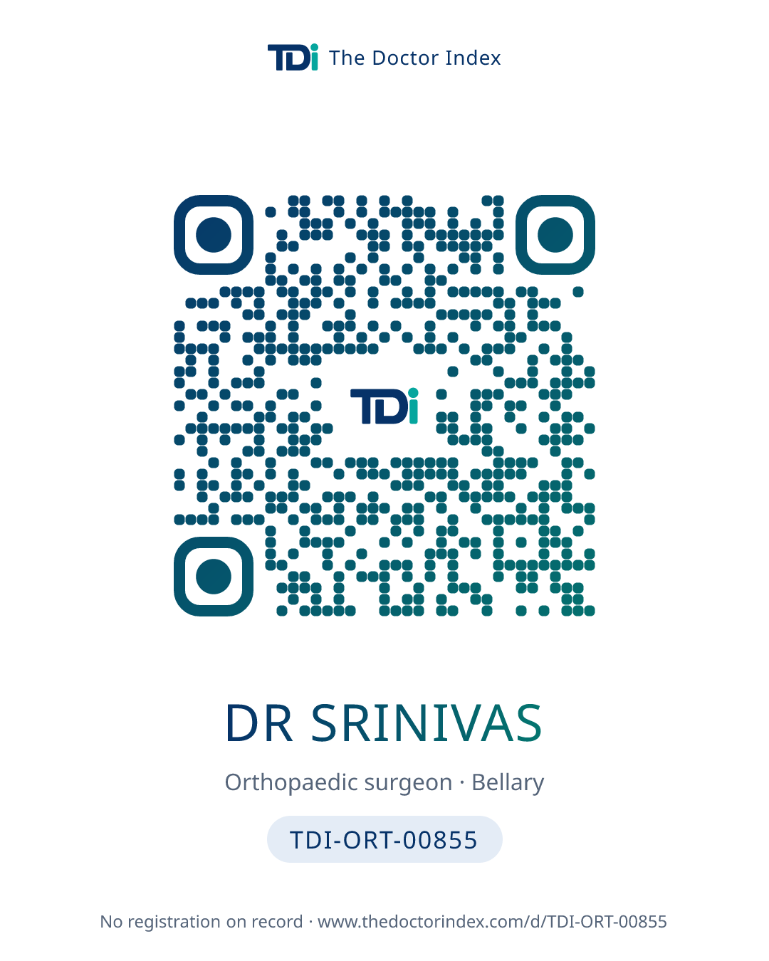 QR card for Dr Srinivas, TDI-ORT-00855