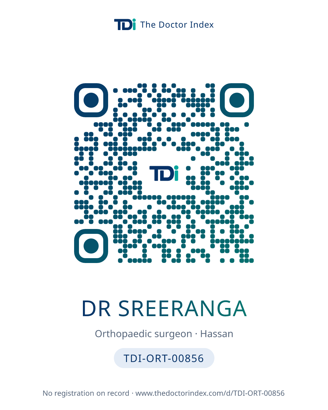 QR card for Dr Sreeranga, TDI-ORT-00856