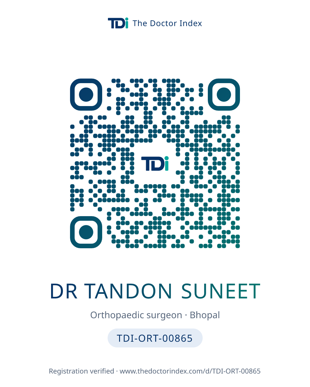 QR card for Dr Tandon Suneet, TDI-ORT-00865