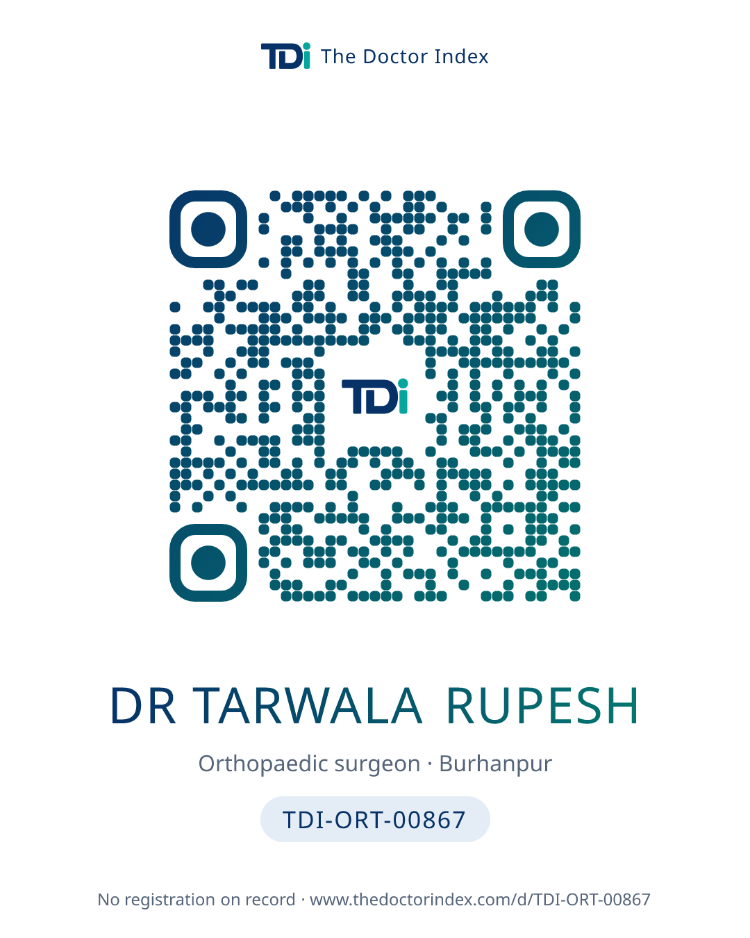 QR card for Dr Tarwala Rupesh, TDI-ORT-00867