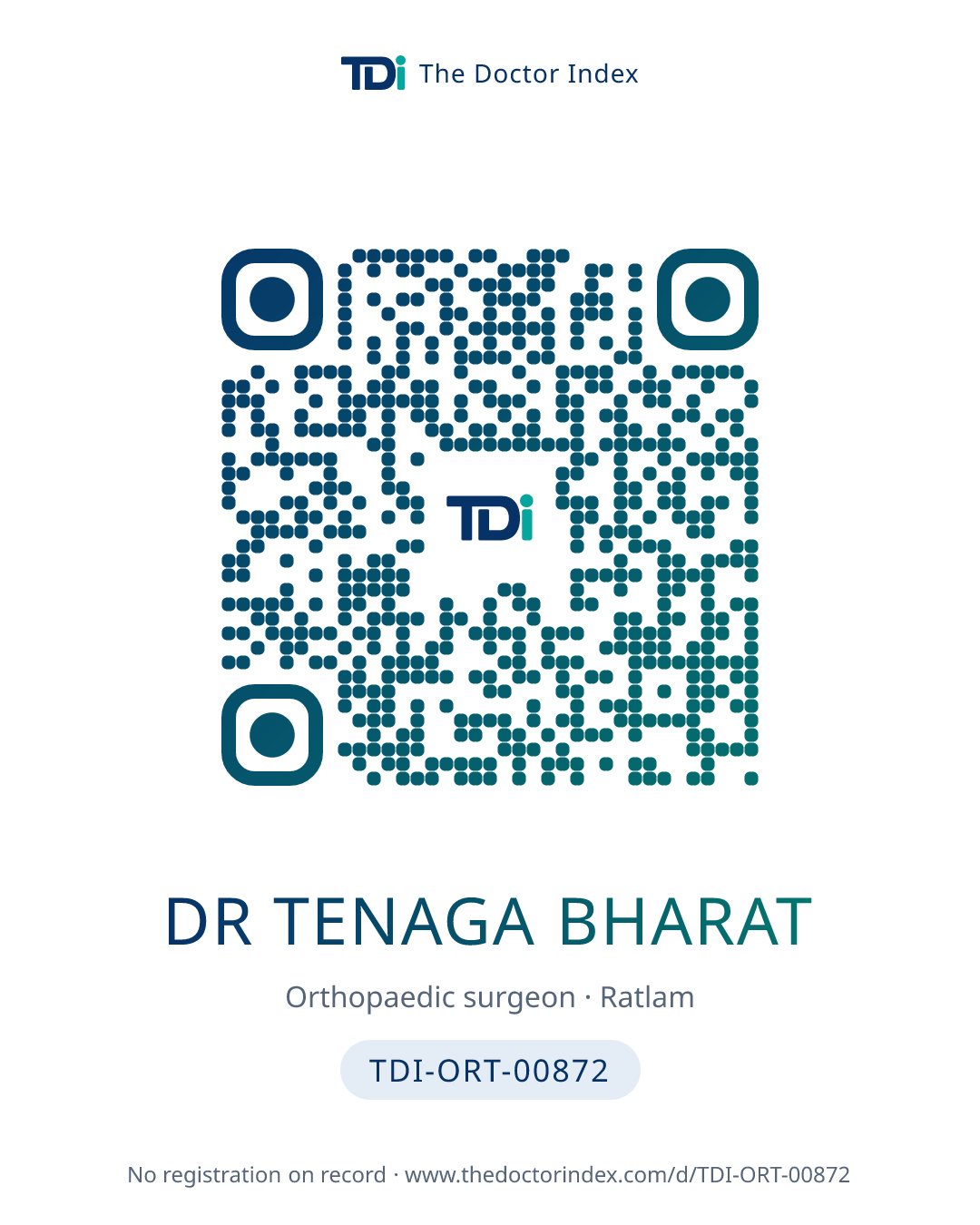 QR card for Dr Tenaga Bharat, TDI-ORT-00872