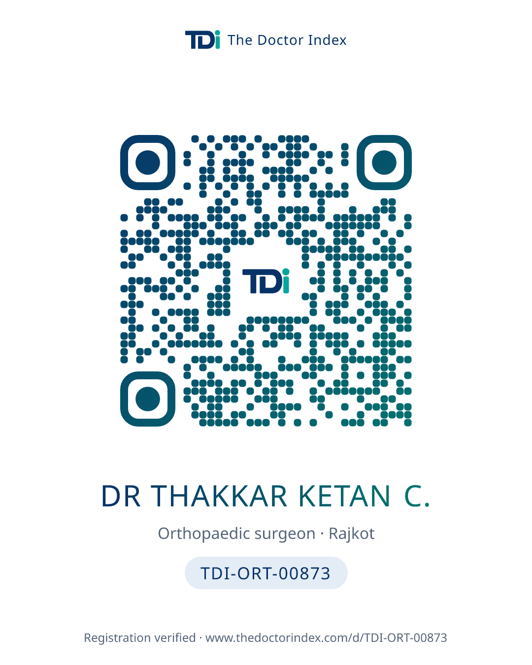 QR card for Dr Thakkar Ketan C., TDI-ORT-00873