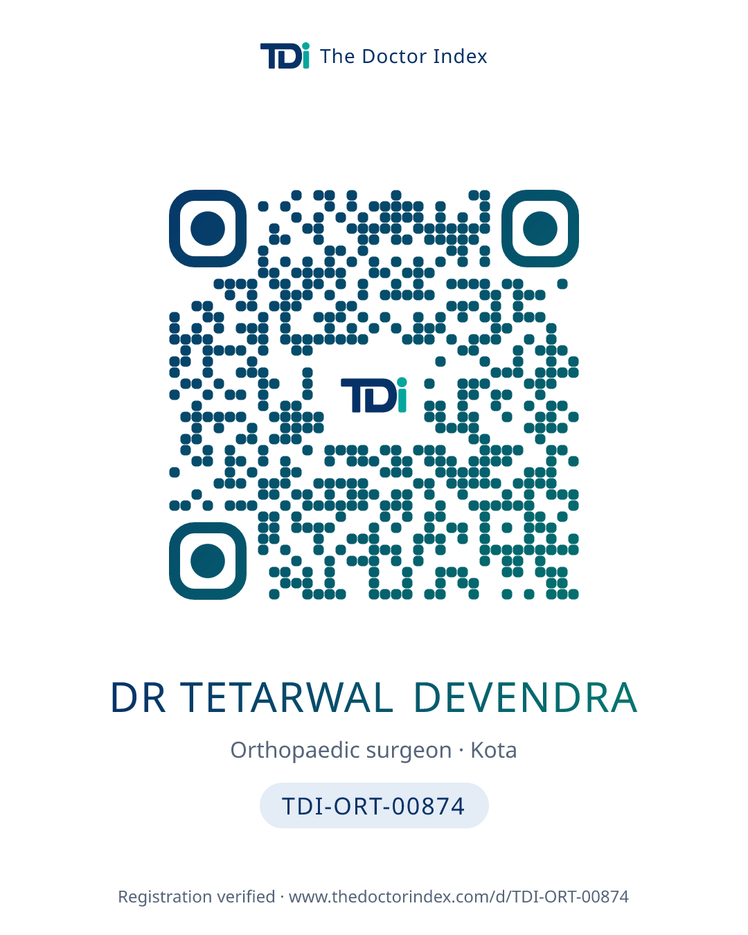 QR card for Dr Tetarwal Devendra, TDI-ORT-00874