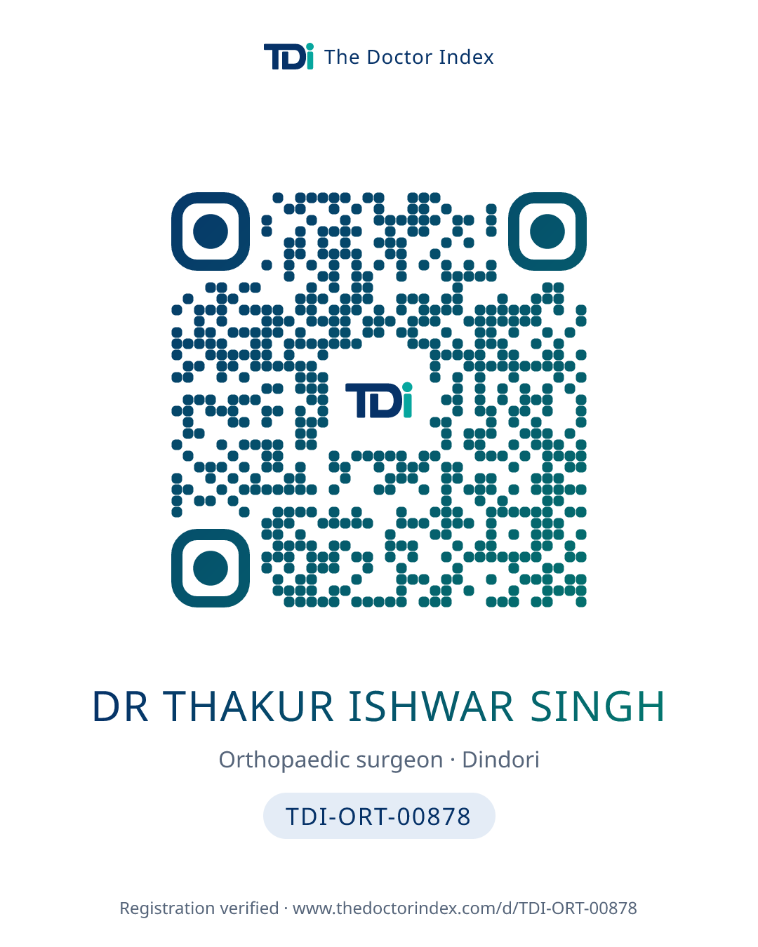QR card for Dr Thakur Ishwar Singh, TDI-ORT-00878