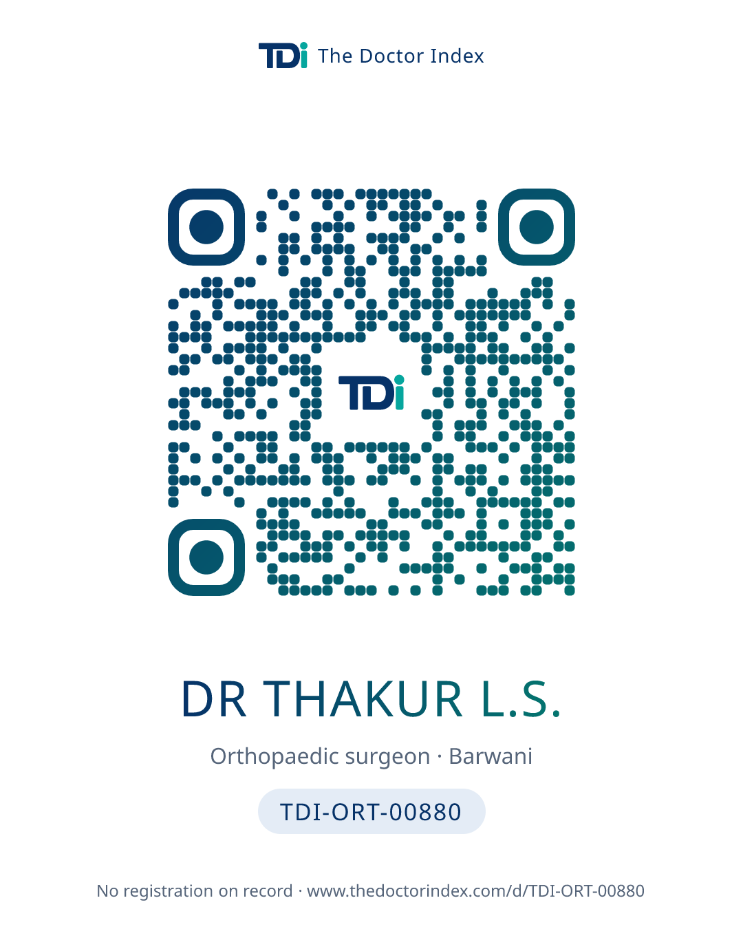 QR card for Dr Thakur L.S., TDI-ORT-00880