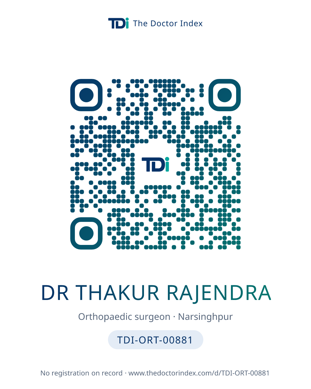 QR card for Dr Thakur Rajendra, TDI-ORT-00881