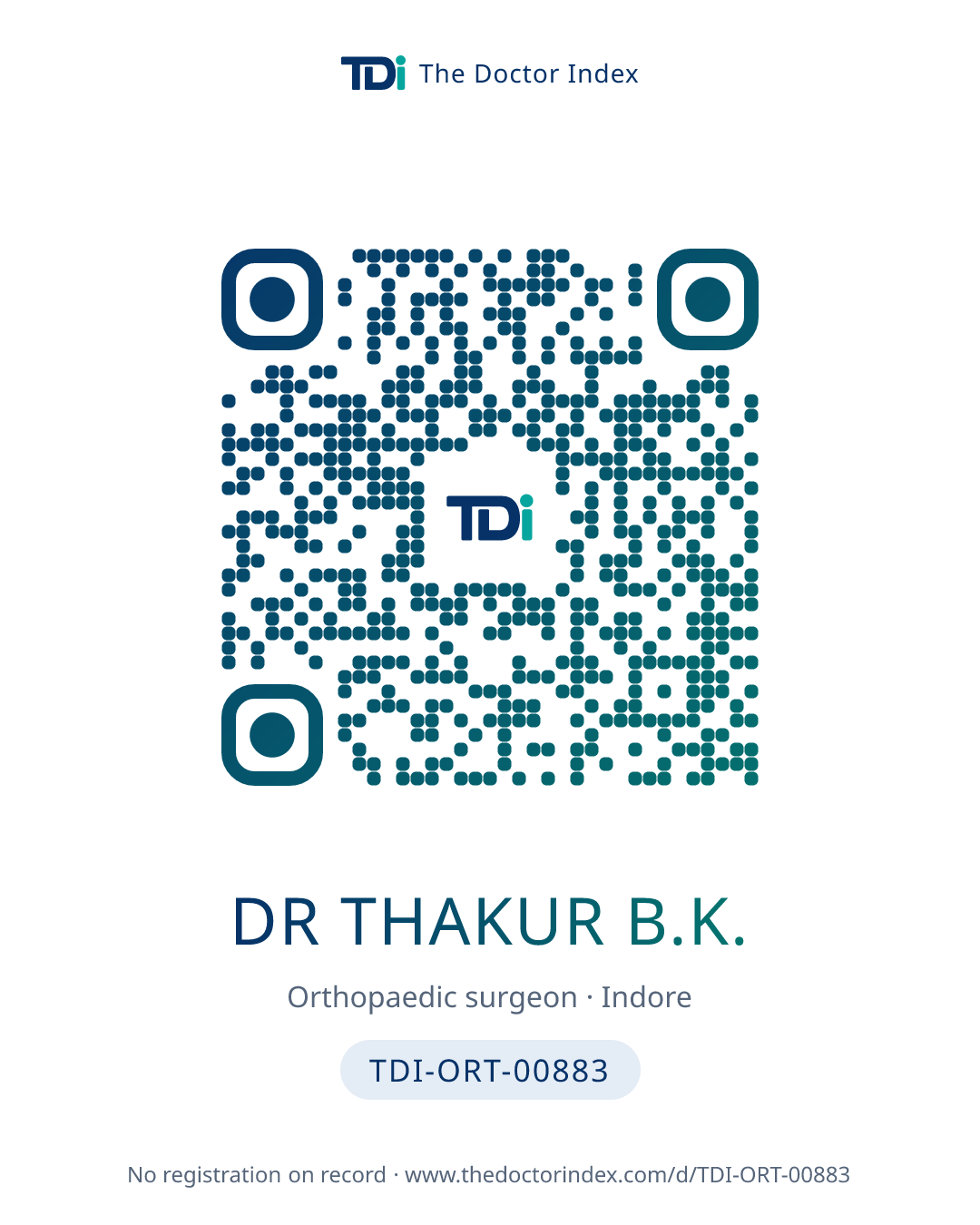 QR card for Dr Thakur B.K., TDI-ORT-00883