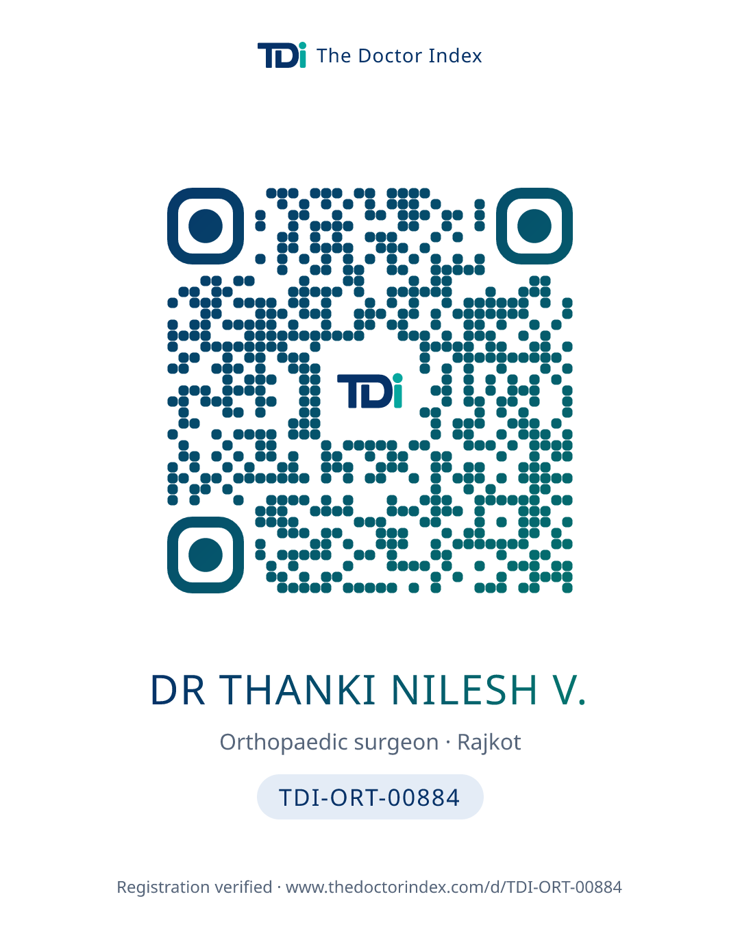 QR card for Dr Thanki Nilesh V., TDI-ORT-00884