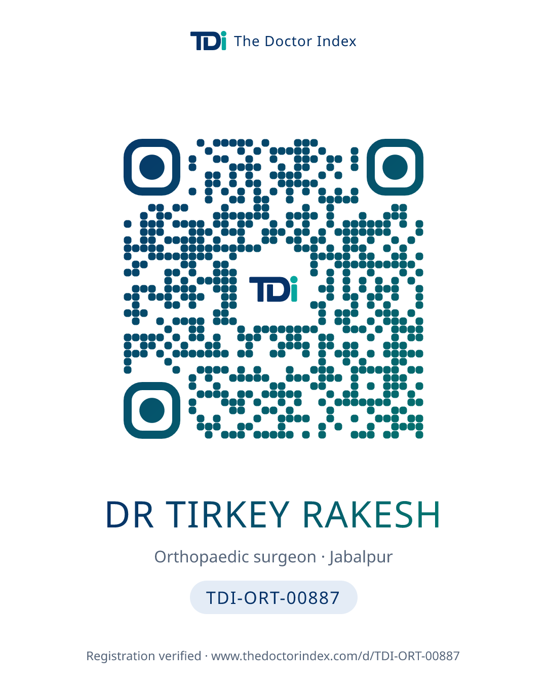 QR card for Dr Tirkey Rakesh, TDI-ORT-00887