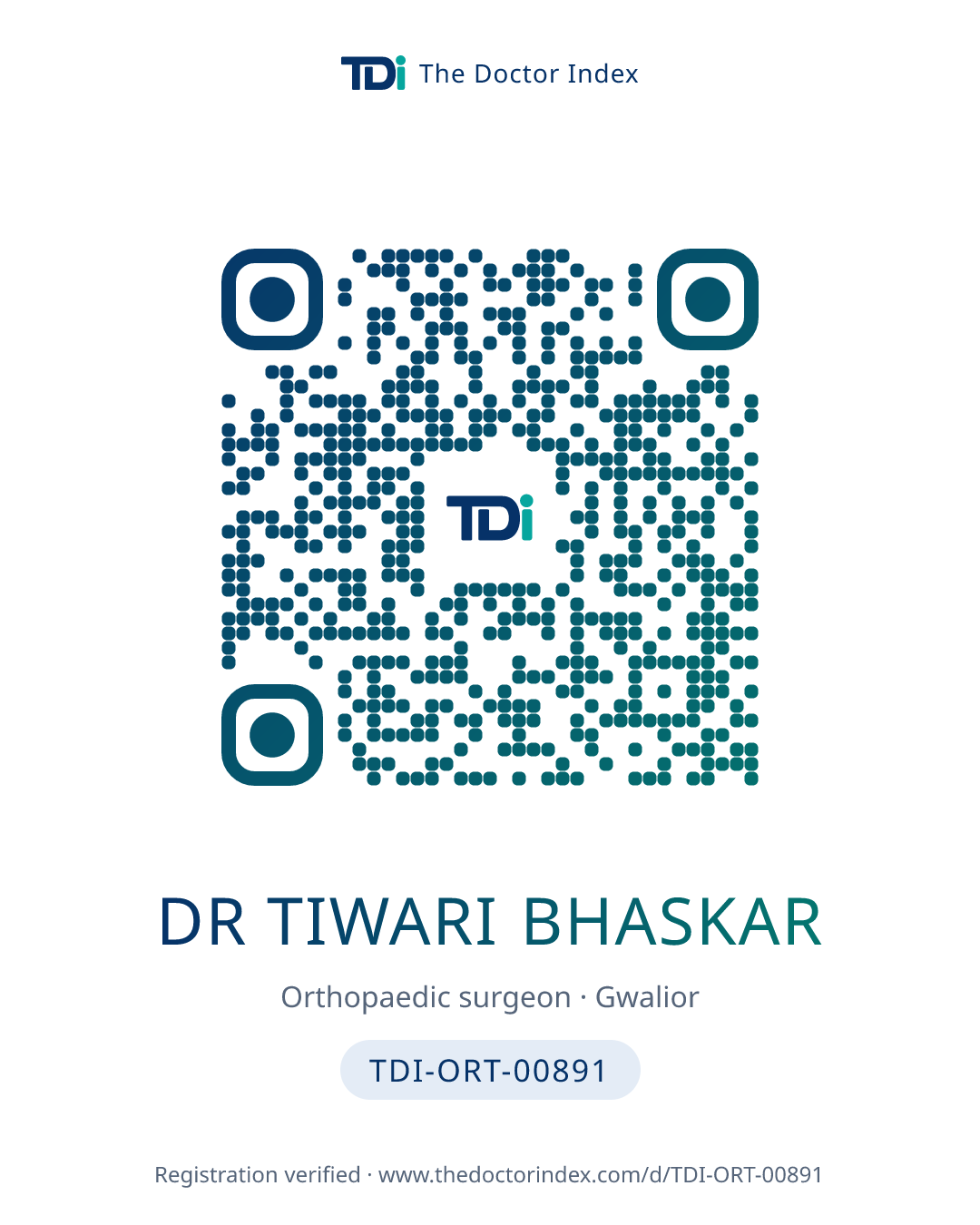 QR card for Dr Tiwari Bhaskar, TDI-ORT-00891