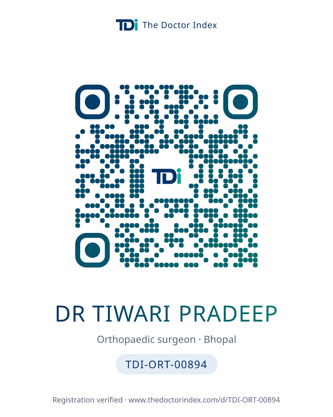 QR card for Dr Tiwari Pradeep, TDI-ORT-00894