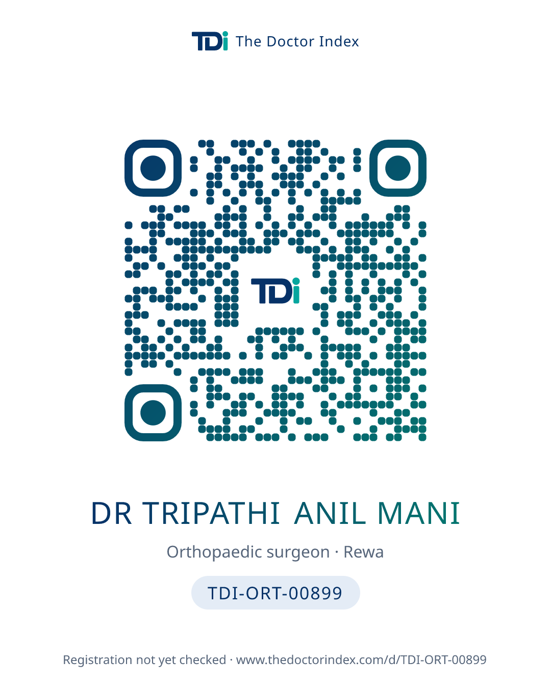 QR card for Dr Tripathi Anil Mani, TDI-ORT-00899