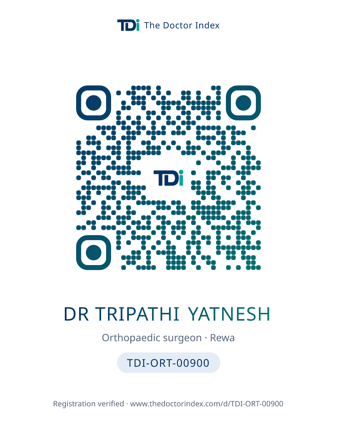 QR card for Dr Tripathi Yatnesh, TDI-ORT-00900