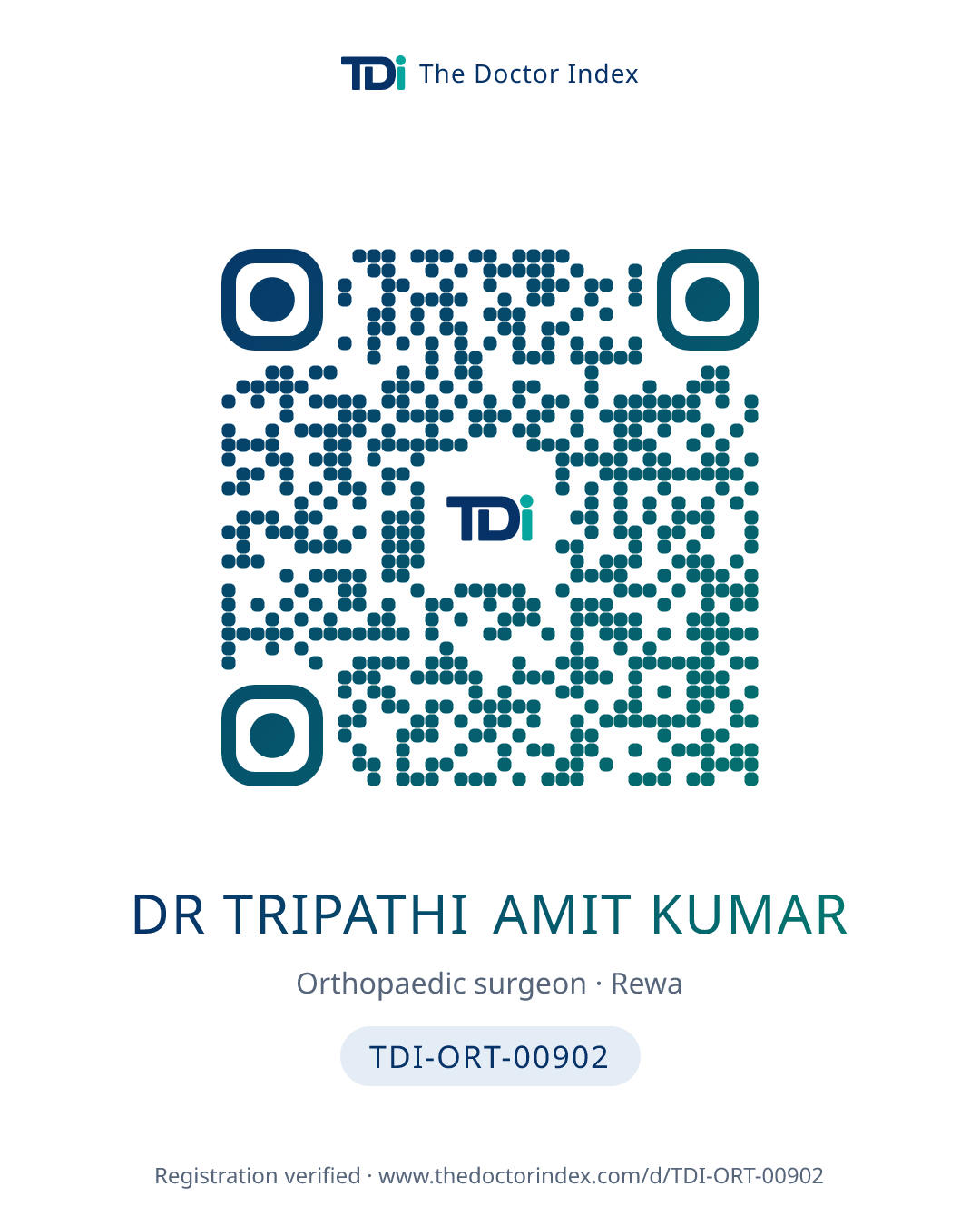 QR card for Dr Tripathi Amit Kumar, TDI-ORT-00902