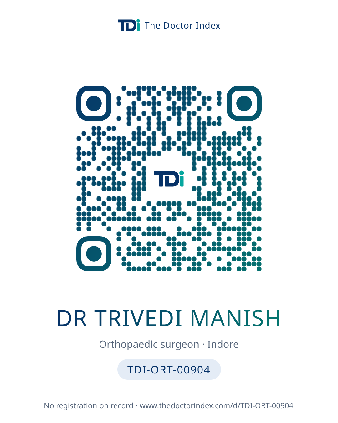 QR card for Dr Trivedi Manish, TDI-ORT-00904