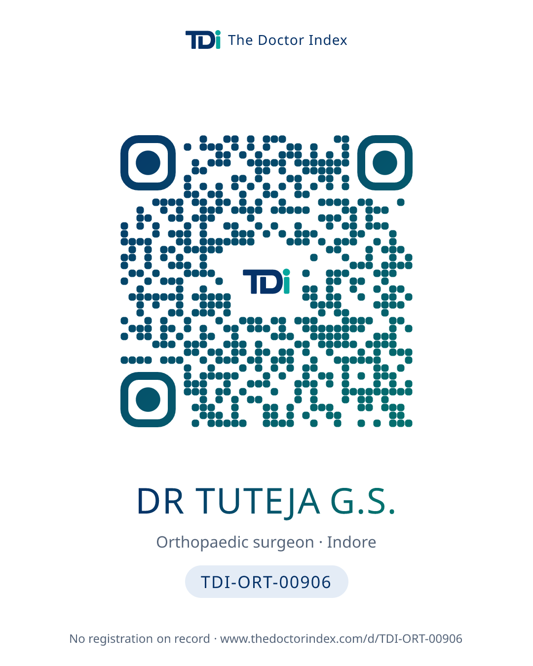 QR card for Dr Tuteja G.S., TDI-ORT-00906