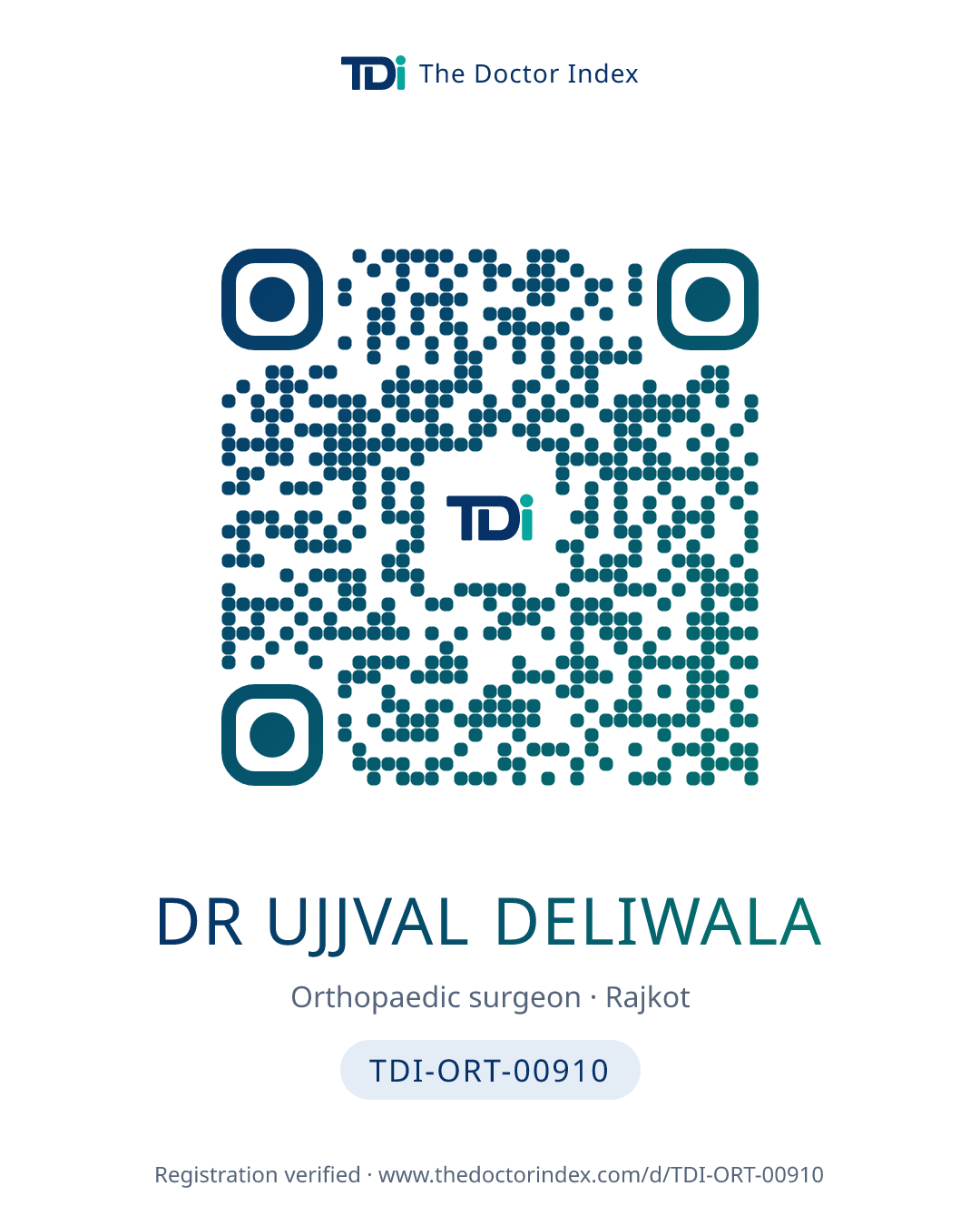 QR card for Dr Ujjval Deliwala, TDI-ORT-00910