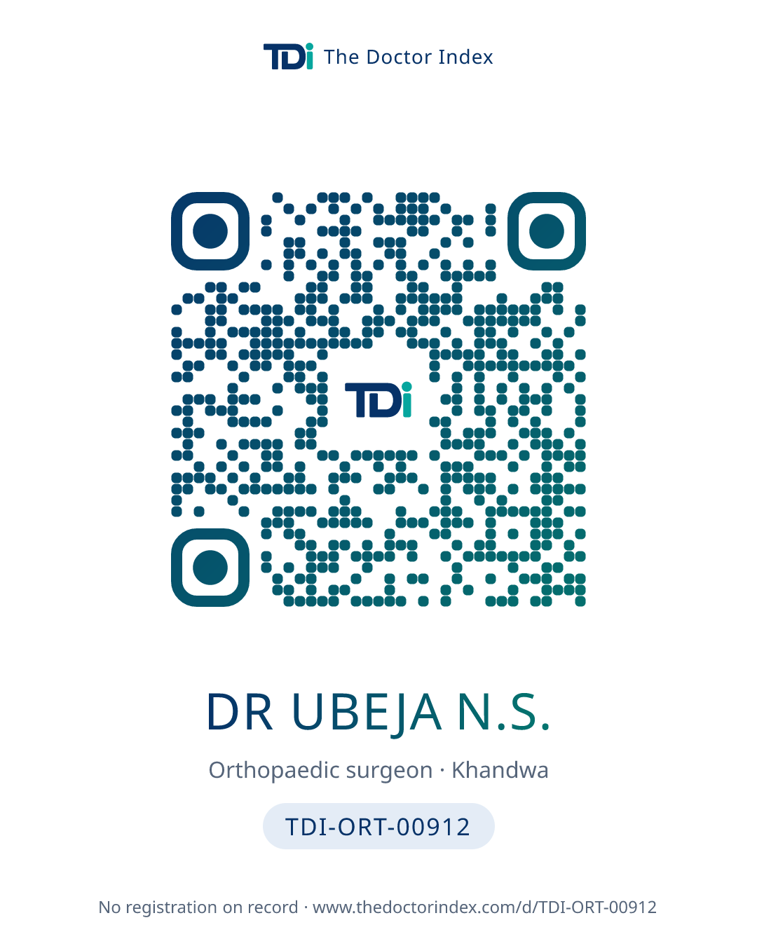QR card for Dr Ubeja N.S., TDI-ORT-00912