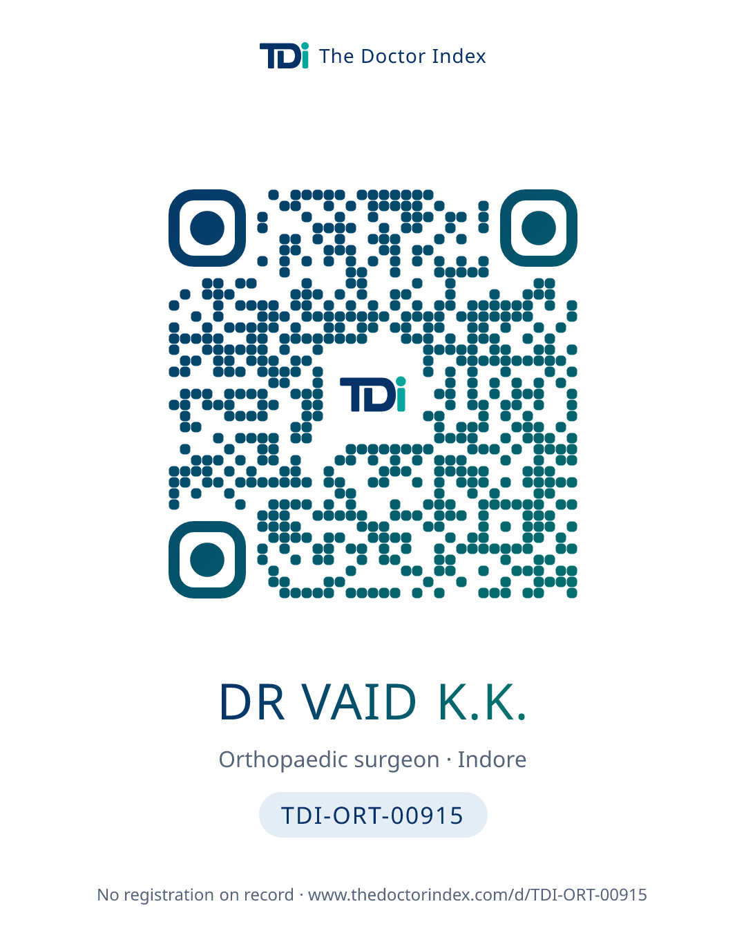 QR card for Dr Vaid K.K., TDI-ORT-00915