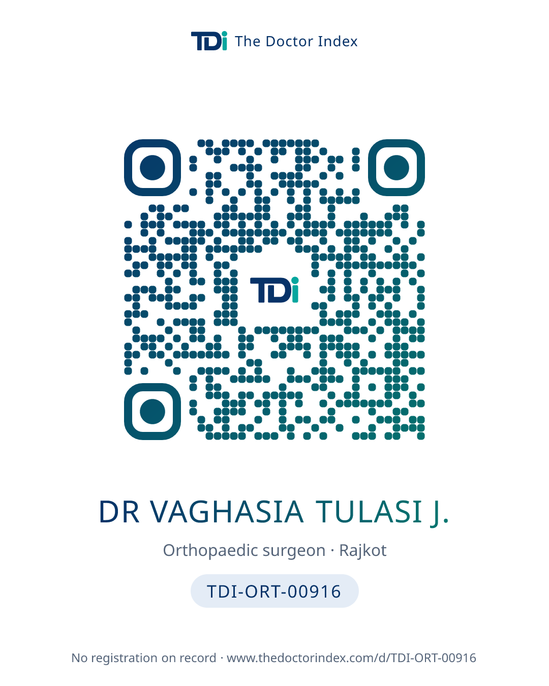QR card for Dr Vaghasia Tulasi J., TDI-ORT-00916