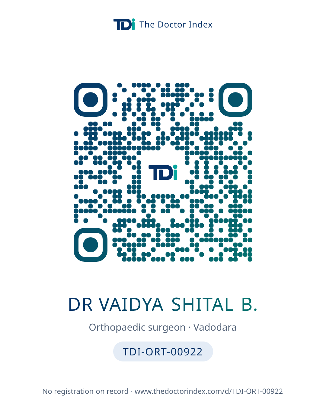 QR card for Dr Vaidya Shital B., TDI-ORT-00922