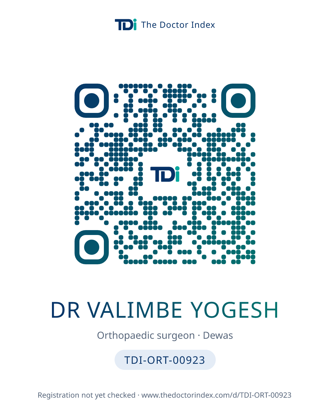 QR card for Dr Valimbe Yogesh, TDI-ORT-00923