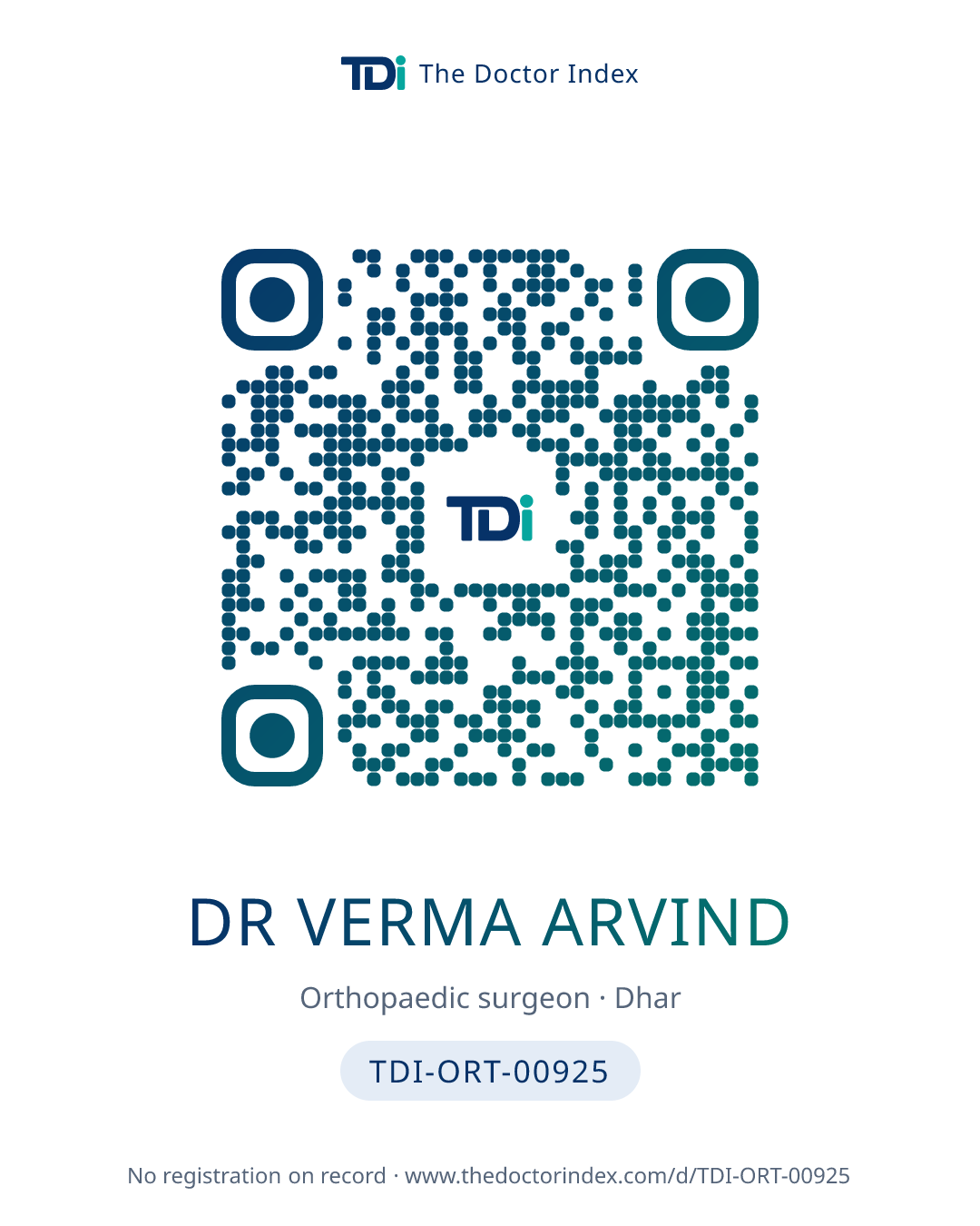 QR card for Dr Verma Arvind, TDI-ORT-00925