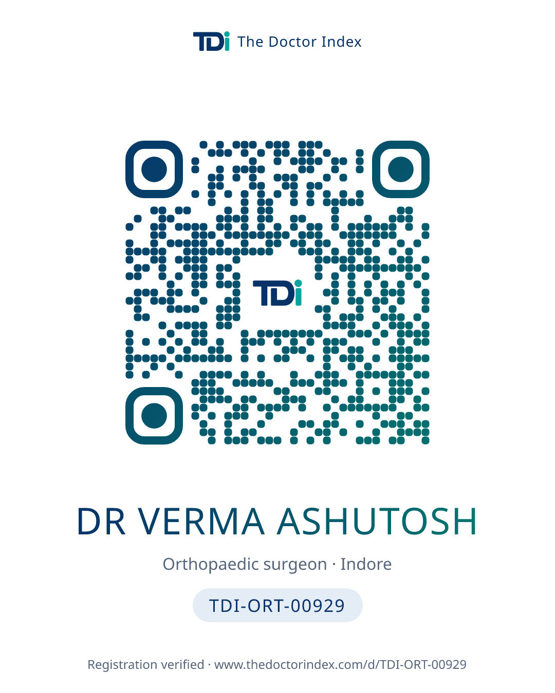 QR card for Dr Verma Ashutosh, TDI-ORT-00929