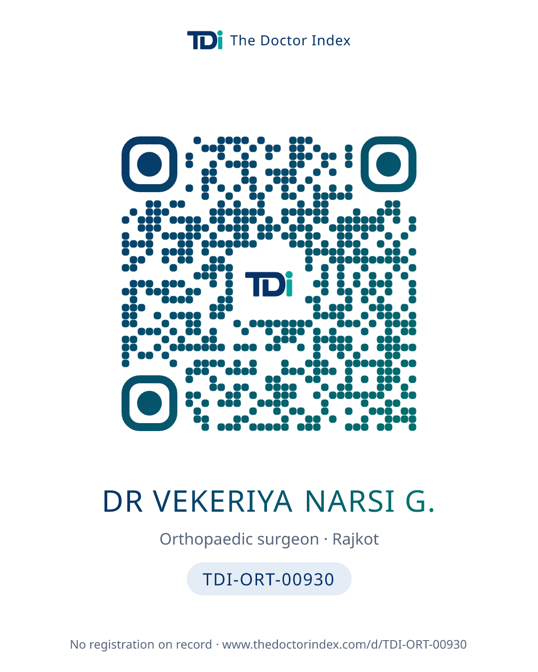QR card for Dr Vekeriya Narsi G., TDI-ORT-00930