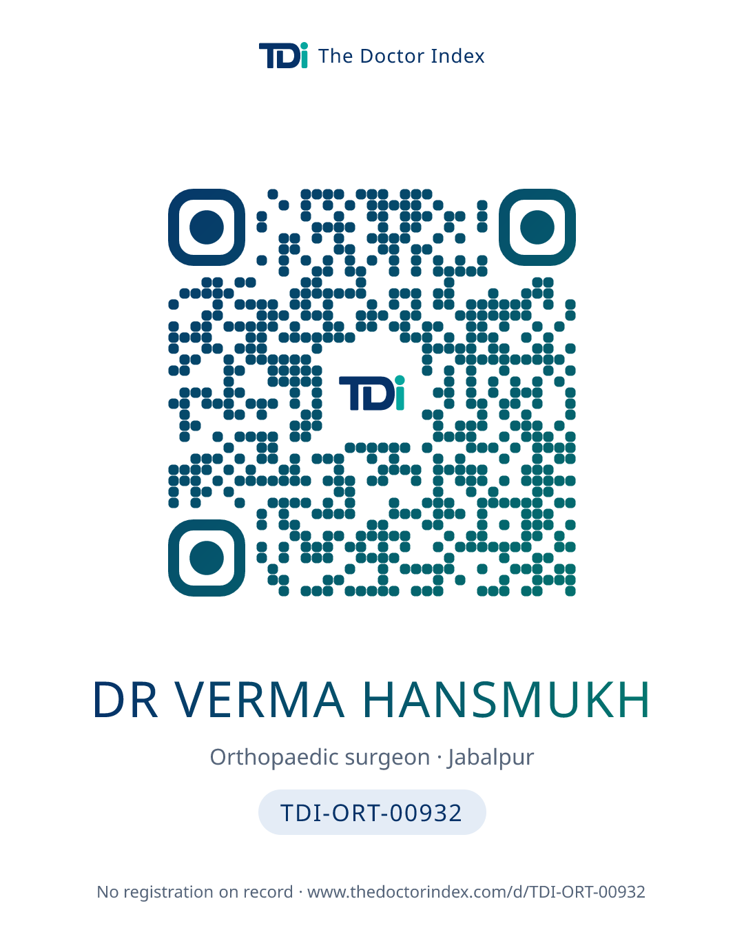 QR card for Dr Verma Hansmukh, TDI-ORT-00932