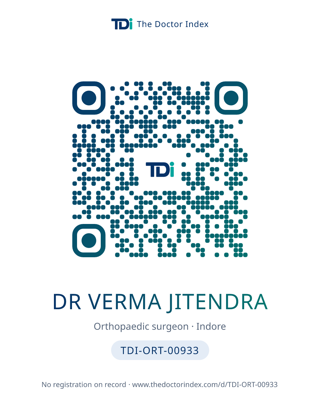 QR card for Dr Verma Jitendra, TDI-ORT-00933