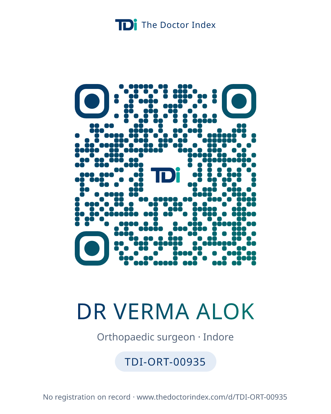 QR card for Dr Verma Alok, TDI-ORT-00935