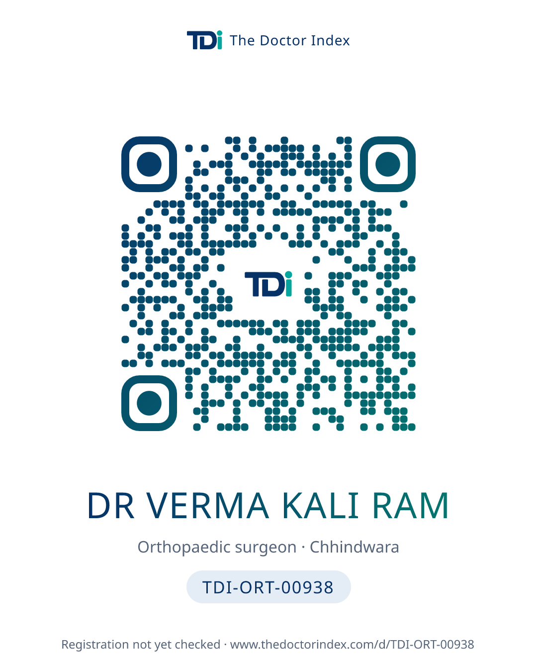 QR card for Dr Verma Kali Ram, TDI-ORT-00938